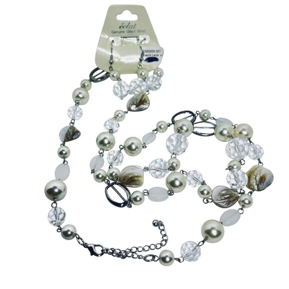 Éclat Silver Tone Faux Pearl & Bead Necklace W/Pierced Dangle Earrings (5666) - Picture 10 of 10